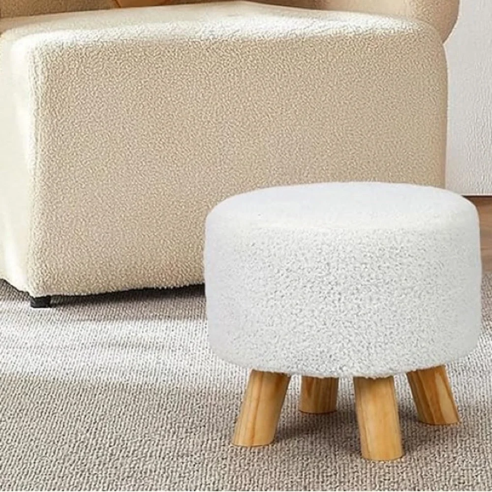 white round faux fur stool